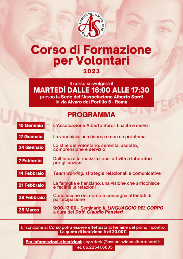 Corso Di Formazione Per Volontari 2023 Fondazione Alberto Sordi